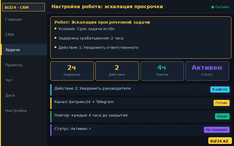 Редактор автоматизации задач Битрикс24 — настройка условий и действий робота