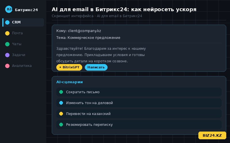 AI для email в Битрикс24: окно письма с кнопкой нейросети BitrixGPT