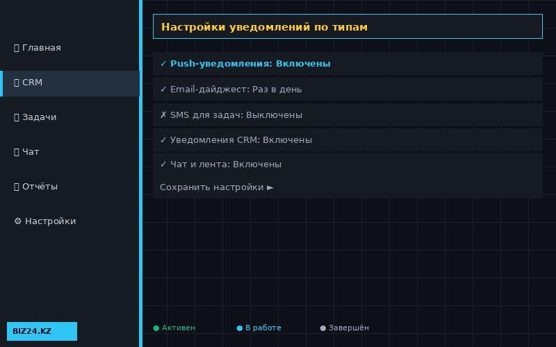 Настройка типов уведомлений в Битрикс24 — push email SMS