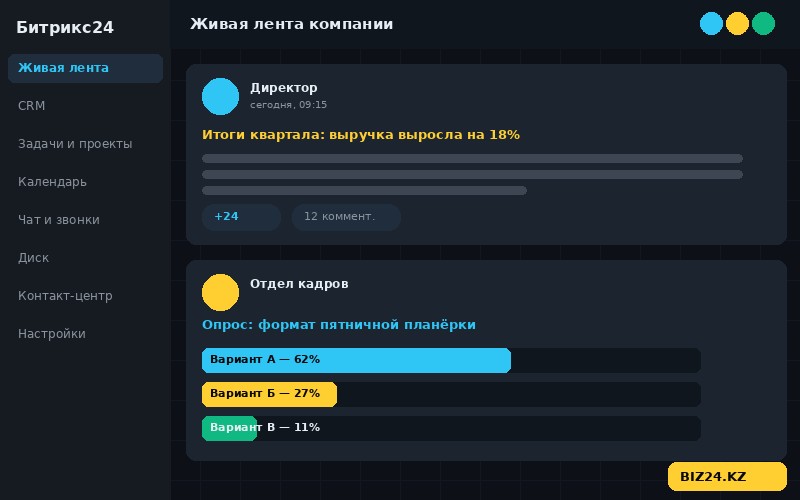 Живая лента в Битрикс24 — объявления и опрос компании