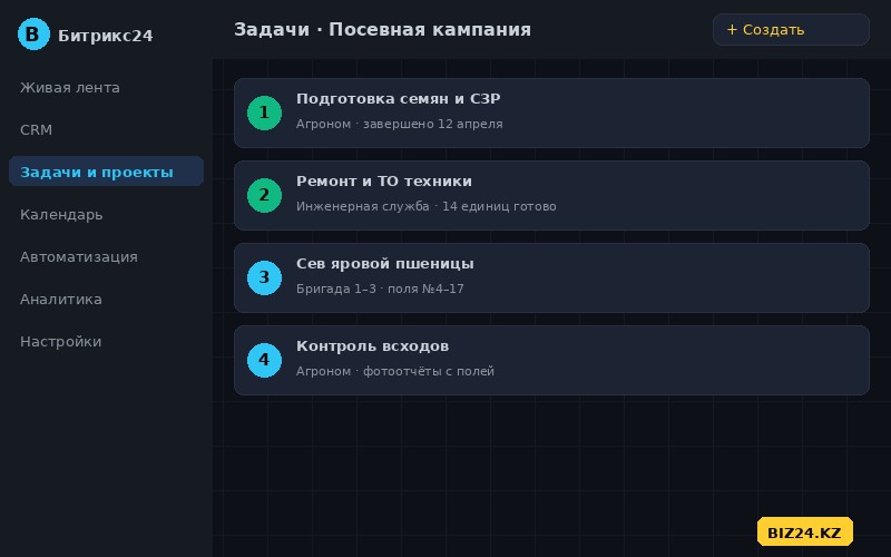 План посевной кампании в задачах Битрикс24 для сельского хозяйства