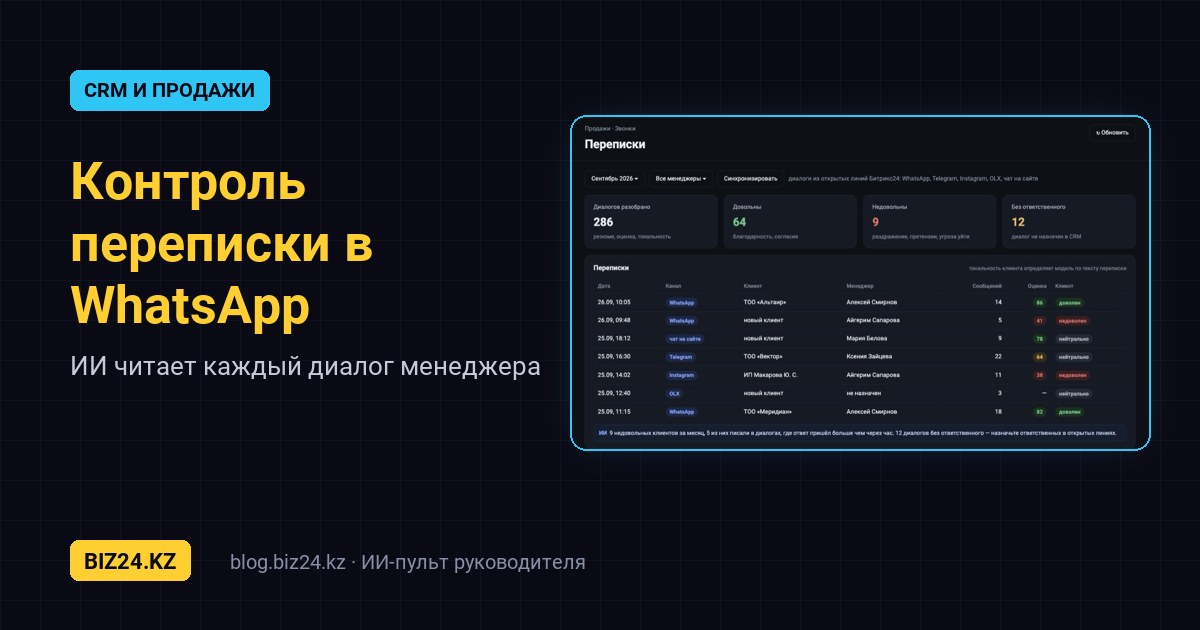 Контроль переписки менеджеров в WhatsApp с помощью ИИ и Битрикс24