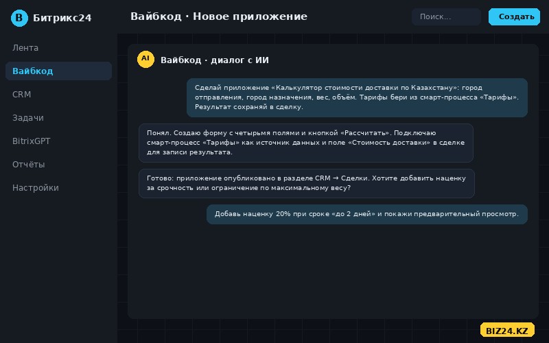 Вайбкодинг в Битрикс24: диалог с ИИ для создания калькулятора стоимости доставки