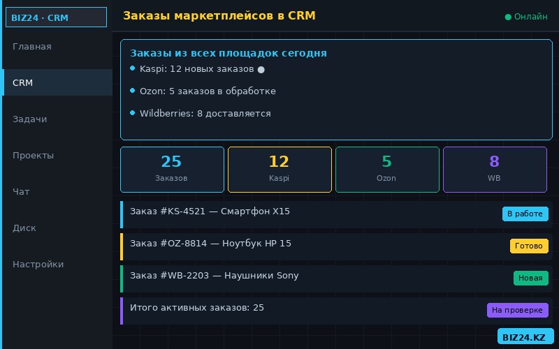 Заказы из маркетплейсов Kaspi и Ozon в CRM Битрикс24 — единый интерфейс обработки
