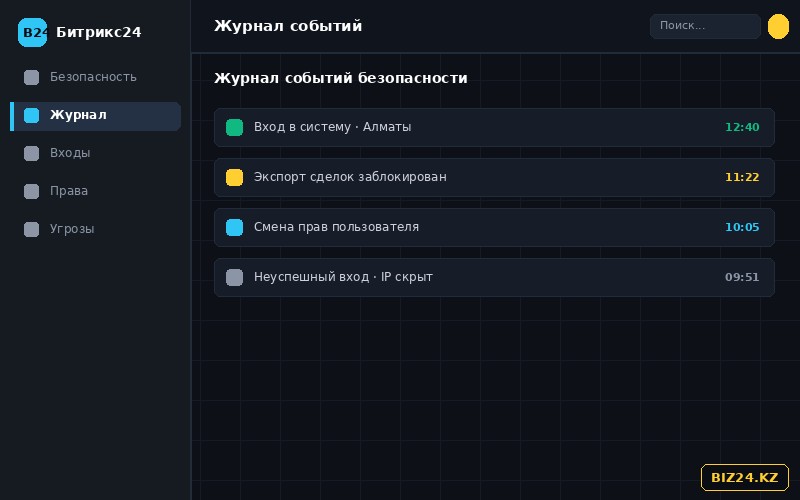 Журнал событий безопасности и история входов в Битрикс24