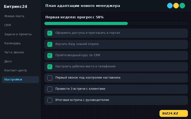 Чек-лист адаптации нового сотрудника в Битрикс24