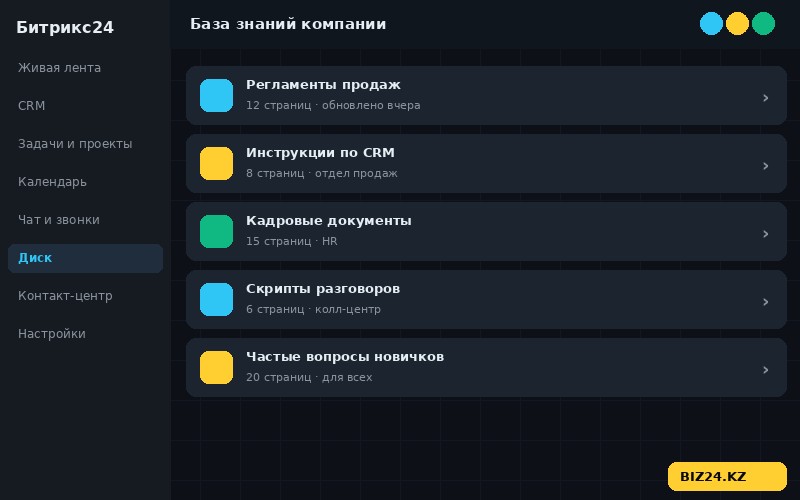 База знаний в Битрикс24 — разделы и страницы компании